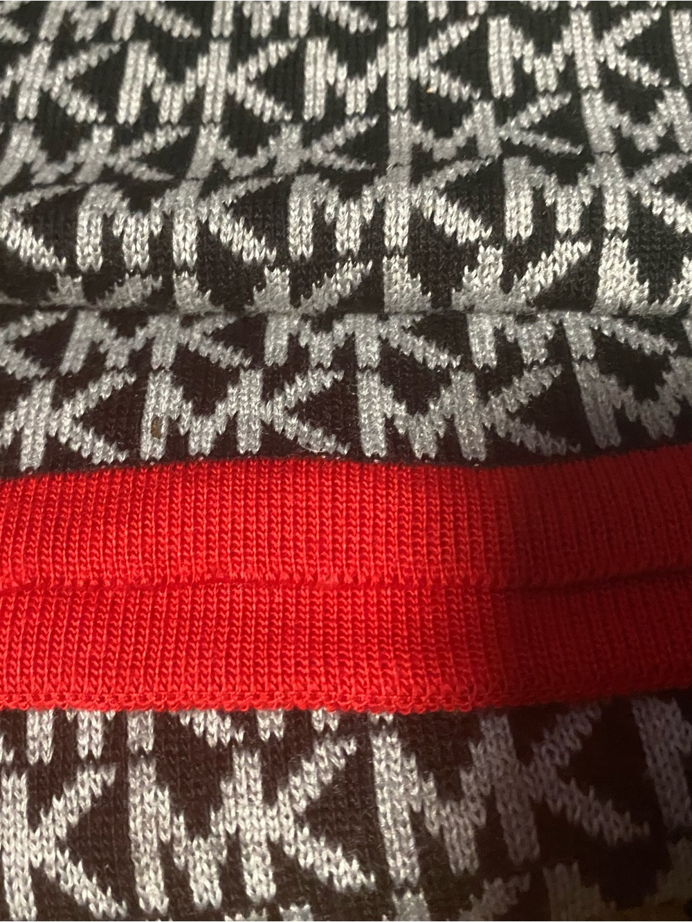 Michael Kors Black & White Logo Knit scarf & hat set with Red Trim
